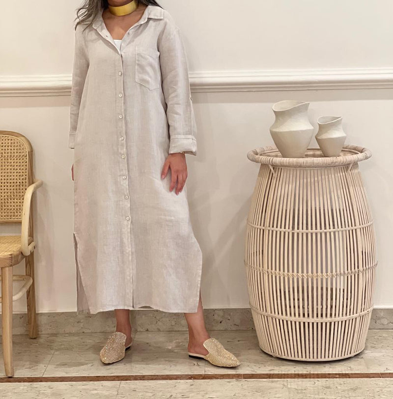 One pocket Linen midi shirt dress (available in colours)