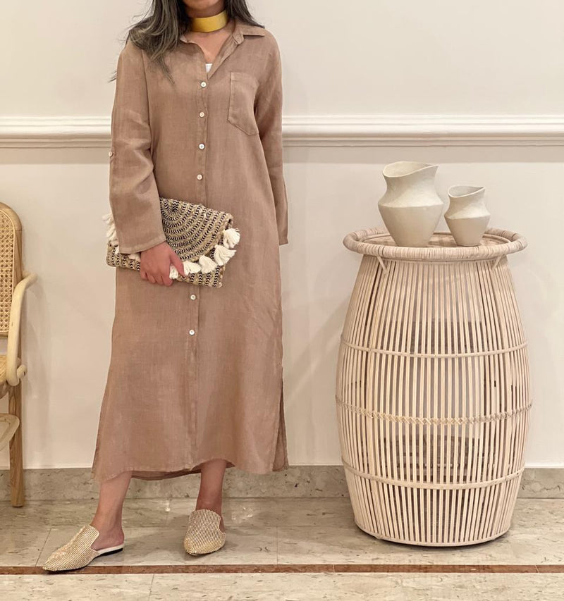 One pocket Linen midi shirt dress (available in colours)