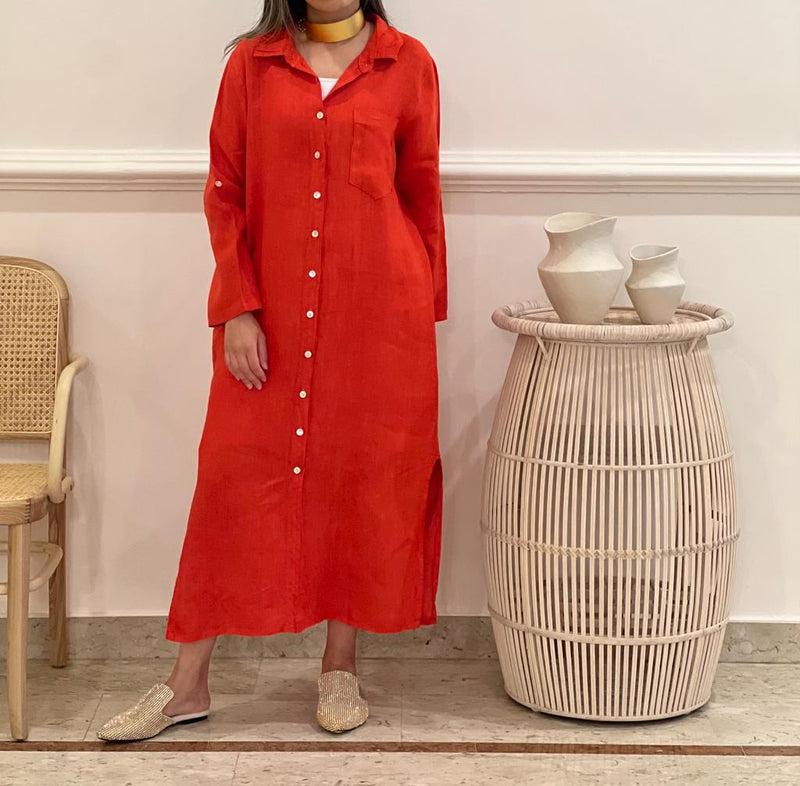 One pocket Linen midi shirt dress (available in colours)