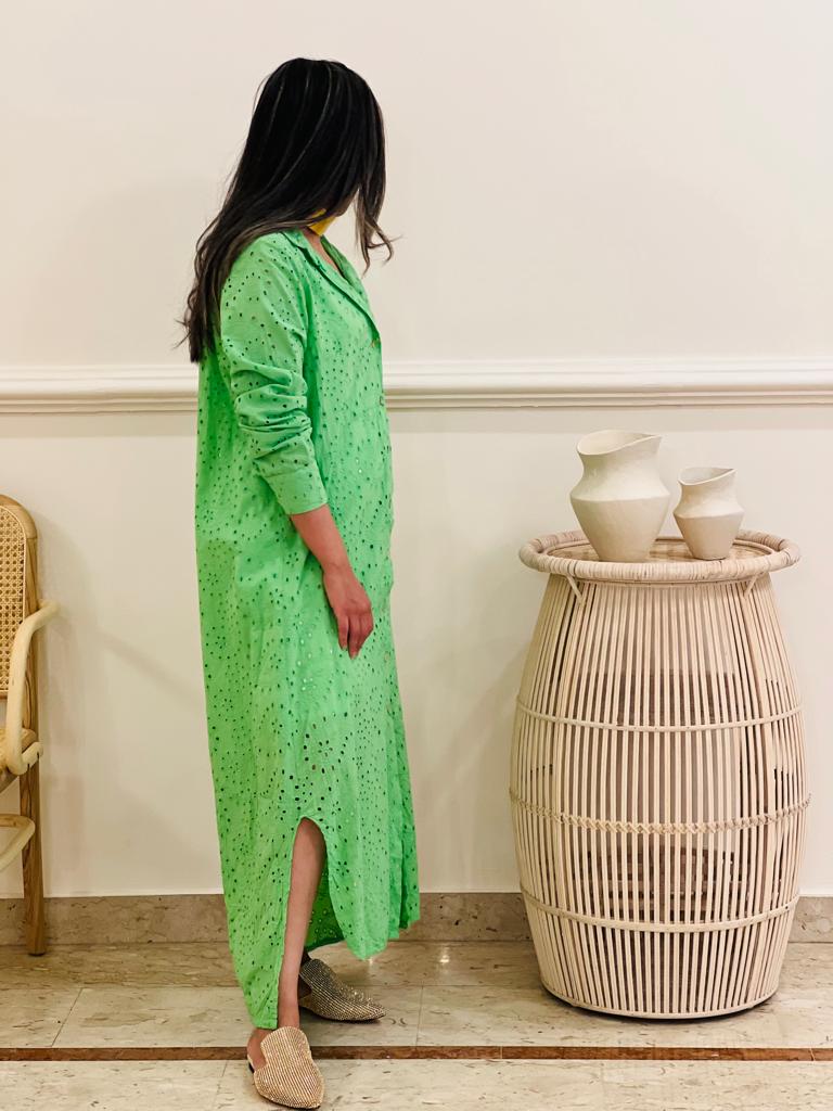 Cotton perforated shirt dress (available in colours)