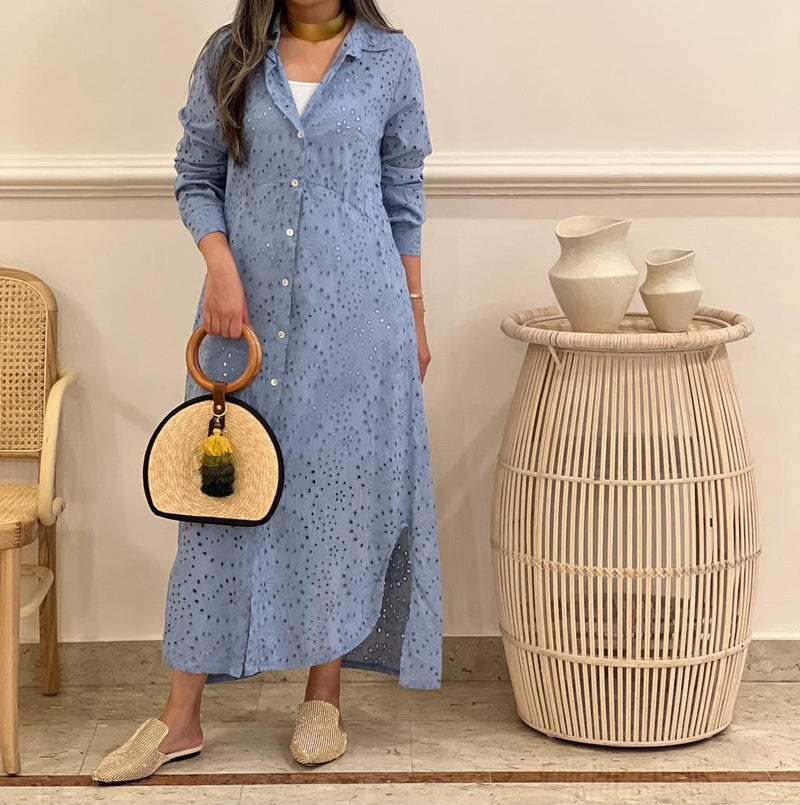 Cotton perforated shirt dress (available in colours)