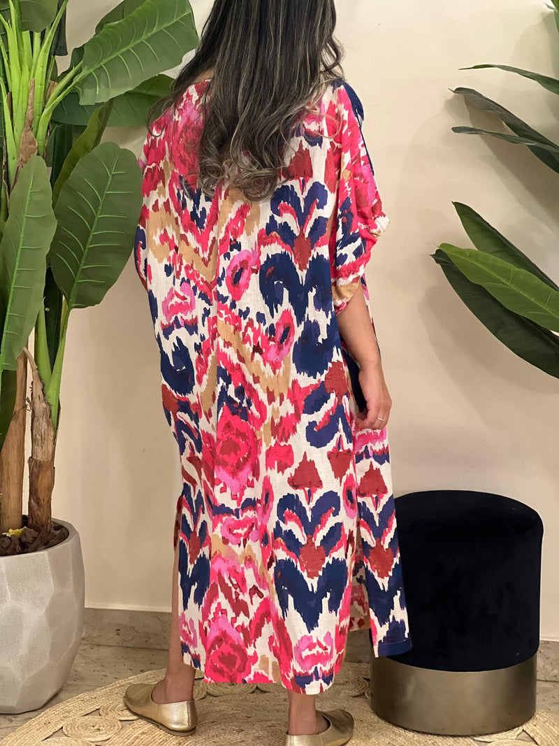 Linen pink patterned dress