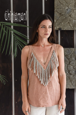 Backless dustyrose linen boho top