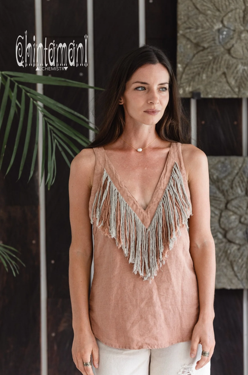 Backless dustyrose linen boho top