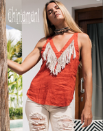 Backless red linen boho top