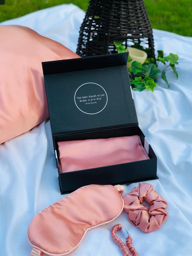 Rose gold silk travel set