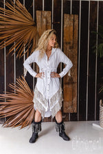 White Boho linen dress