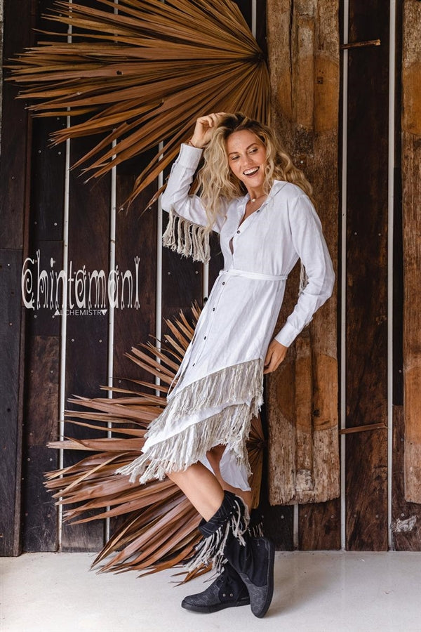 White Boho linen dress