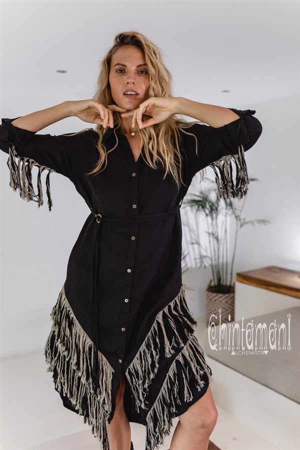 Black Boho linen dress
