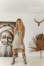 Gray fringe linen dress
