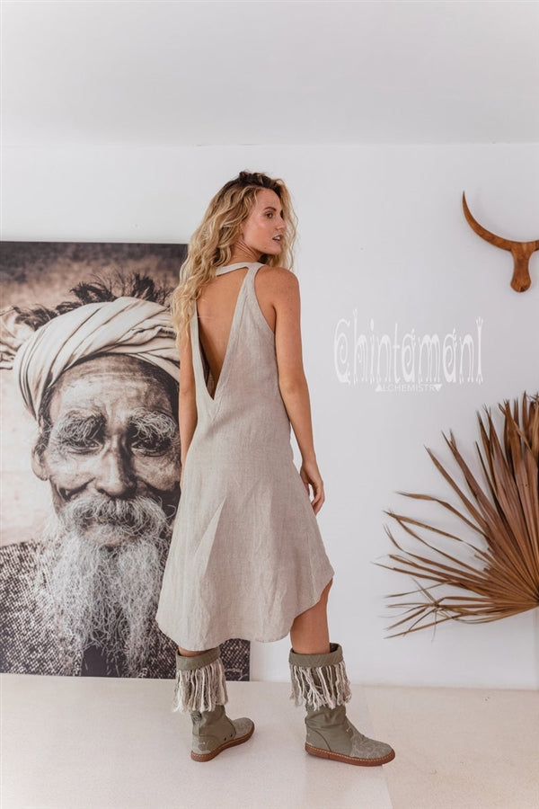 Gray fringe linen dress