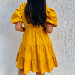 Yellow puff sleeves wrap dress