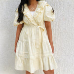 Cream  puff sleeves wrap dress