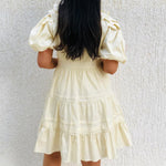 Cream  puff sleeves wrap dress