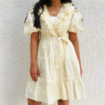 Cream  puff sleeves wrap dress