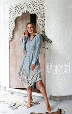 Blue Boho linen dress