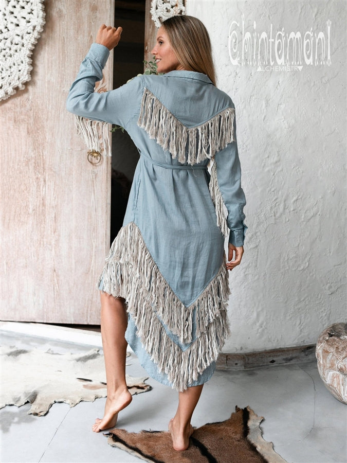 Blue Boho linen dress