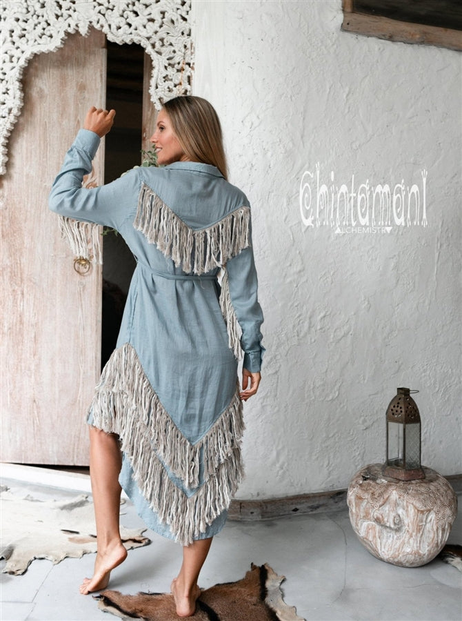 Blue Boho linen dress