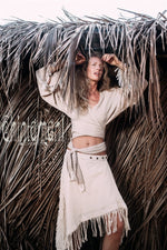Raw Cotton Boho Wrap Skirt with Fringes - Off White
