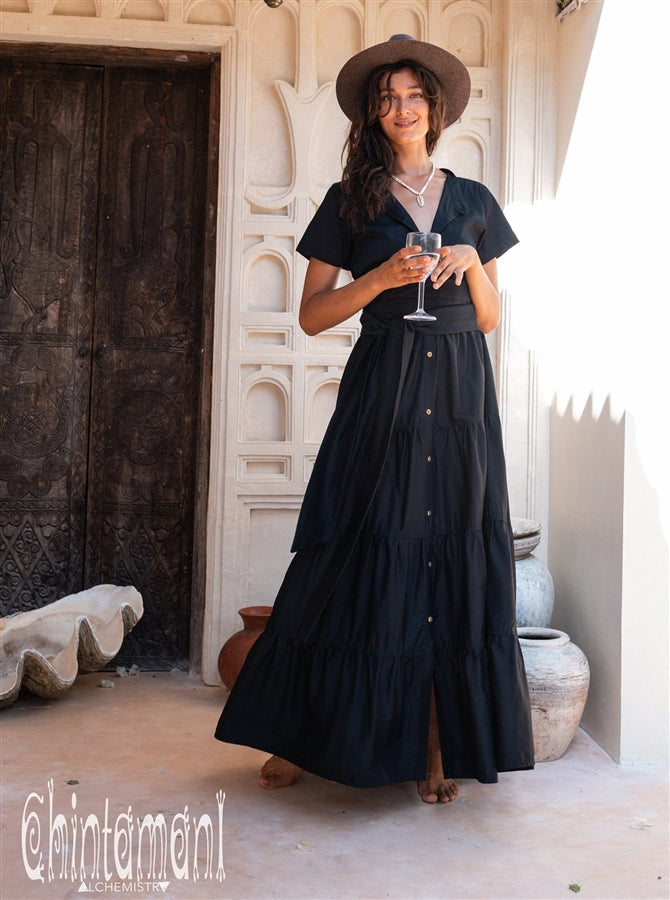 Bamboo Maxi Shirt Dress - Black