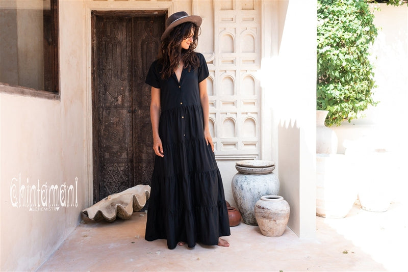 Bamboo Maxi Shirt Dress - Black
