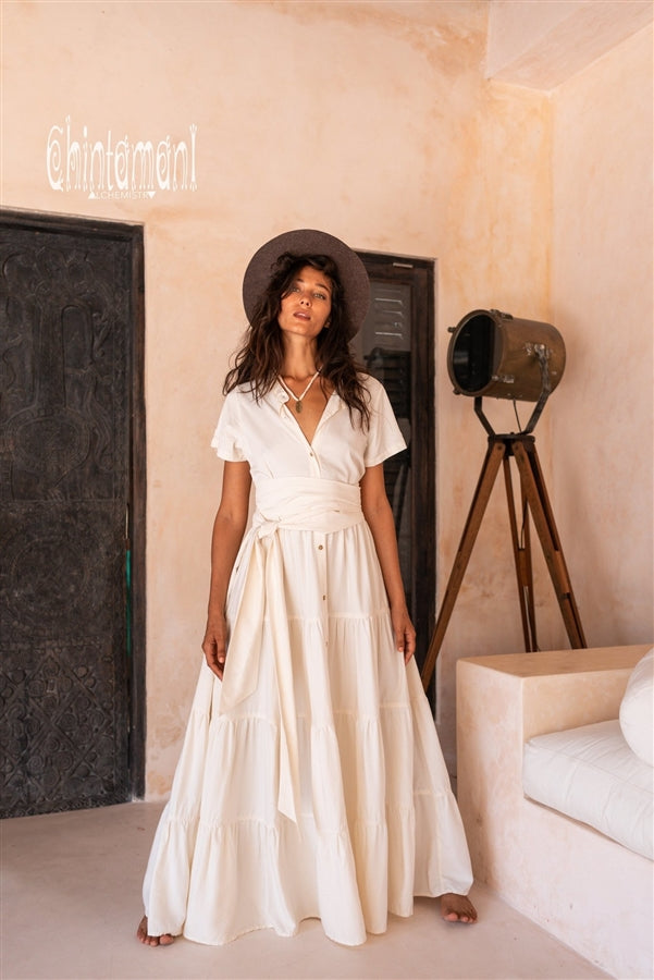 Bamboo Maxi Shirt Dress - Off-white