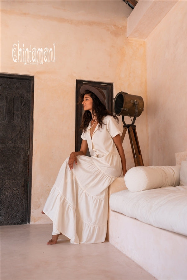 Bamboo Maxi Shirt Dress - Off-white
