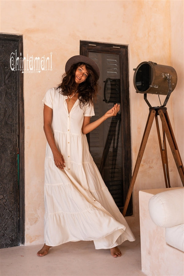 Bamboo Maxi Shirt Dress - Off-white