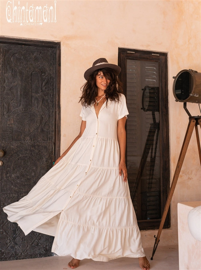 Bamboo Maxi Shirt Dress - Off-white