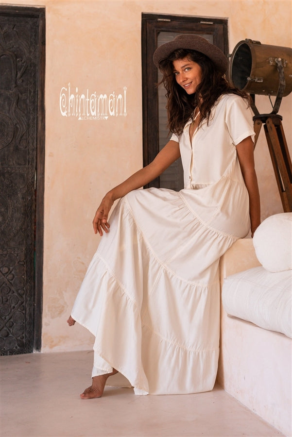 Bamboo Maxi Shirt Dress - Off-white