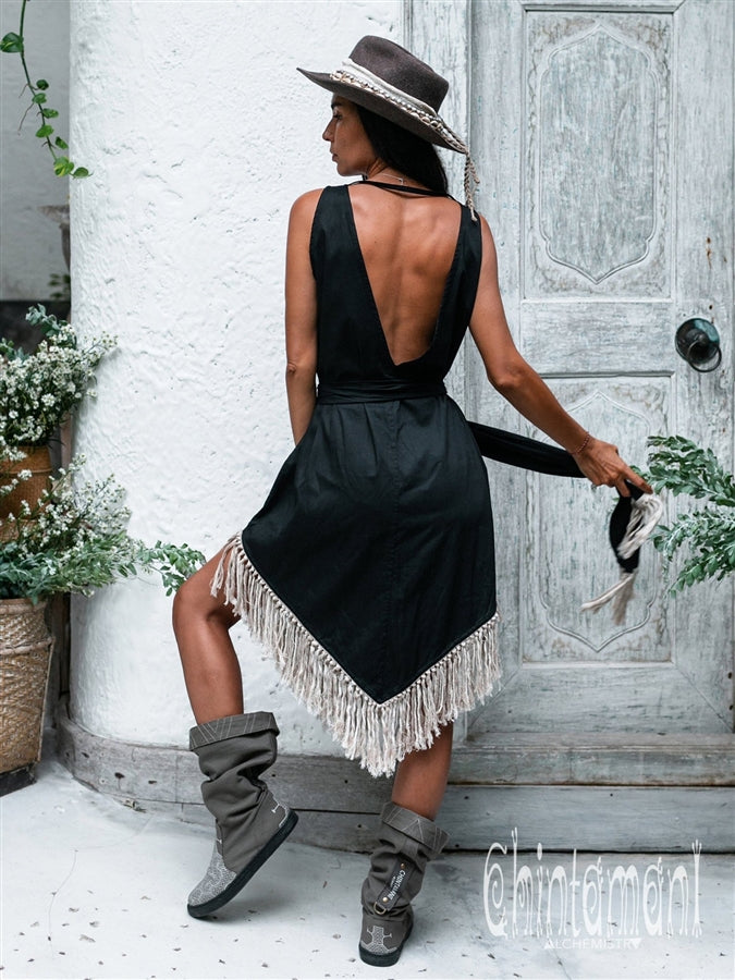 Bamboo Corner Fringe Dress  - Black