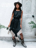 Bamboo Corner Fringe Dress  - Black