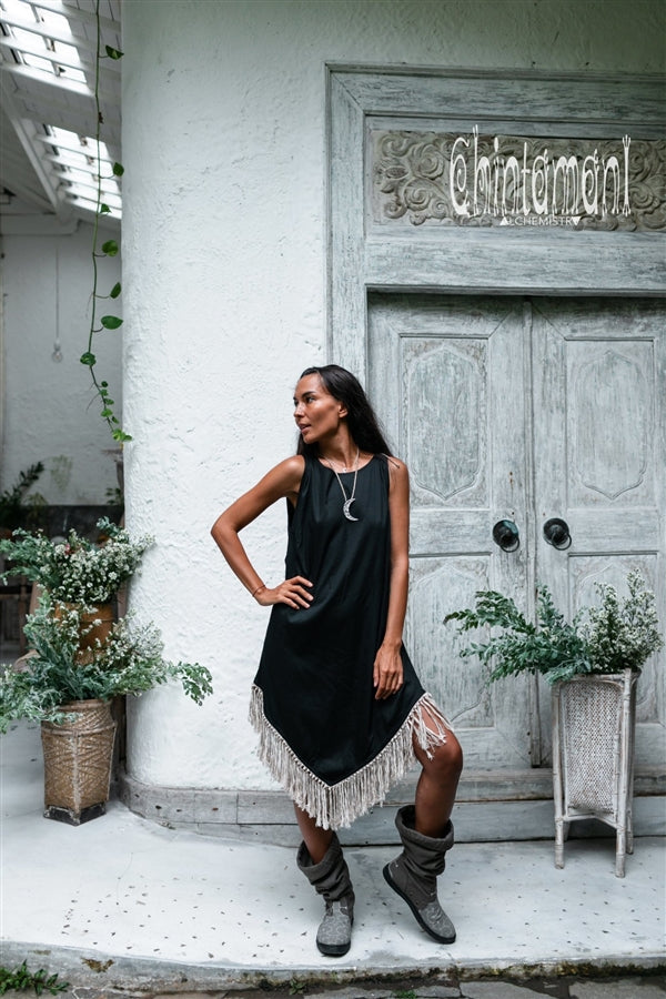 Bamboo Corner Fringe Dress  - Black