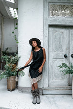 Bamboo Corner Fringe Dress  - Black