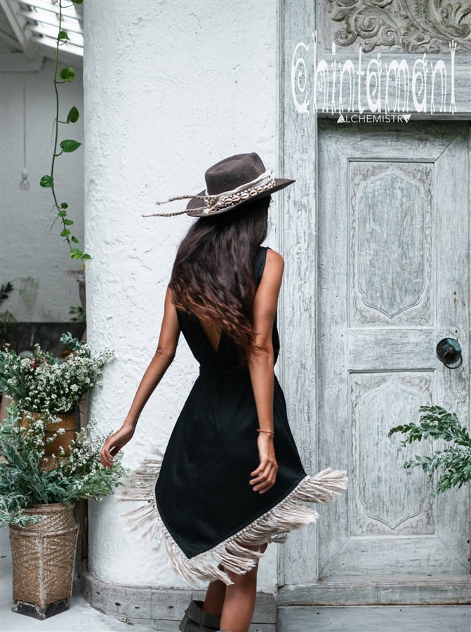 Bamboo Corner Fringe Dress  - Black