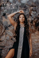 Organic Cotton Long Dress with Side Slit  - Black