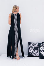 Organic Cotton Long Dress with Side Slit  - Black