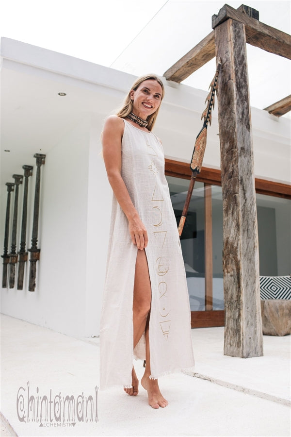 Organic Cotton Long Dress with Side Slit  - Alchemy Gray