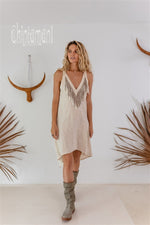 Cream fringe linen dress