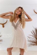 Cream fringe linen dress