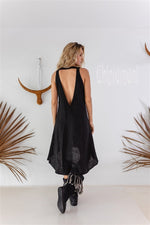 Black fringe linen dress