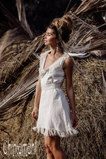 Deep V Fringe Mini Dress