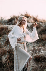 Raw Cotton Boho Wrap Skirt with Fringes - Beige