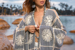 Gray floral long sleeves crochet Kimono