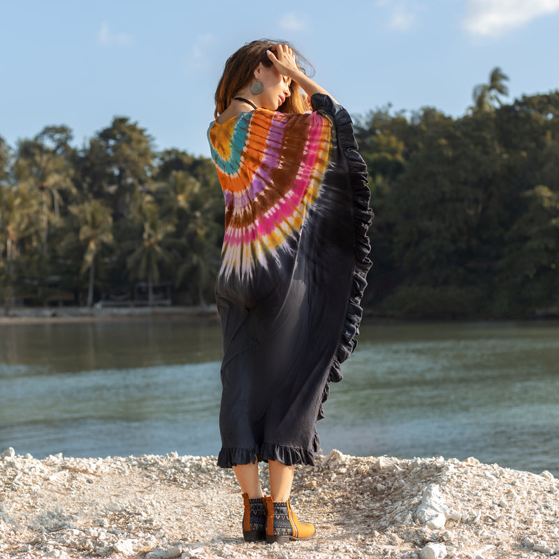Asymmetric black Tie Dye dress