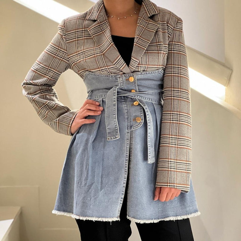 Checked blazer with denim