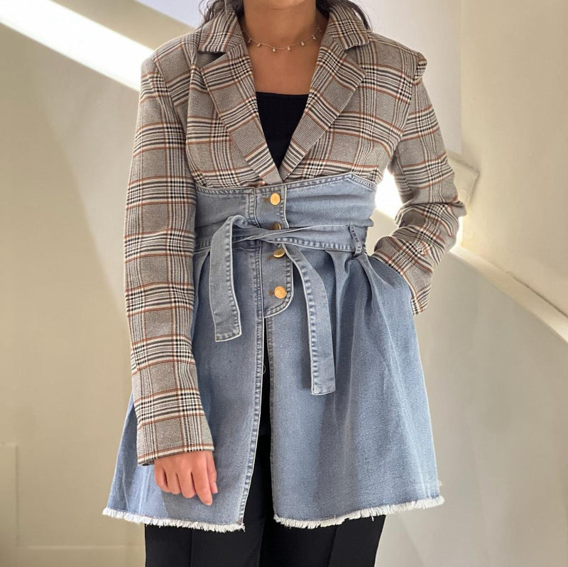 Checked blazer with denim