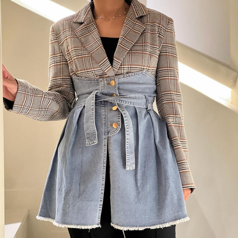 Checked blazer with denim