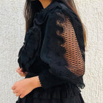 Black ruffled lace shirt