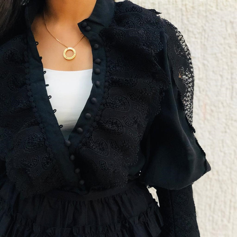 Black ruffled lace shirt